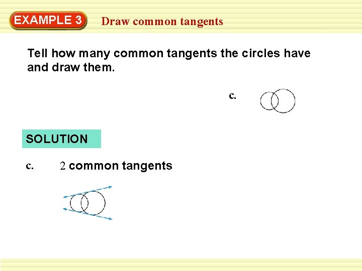 EXAMPLE 3 Draw common tangents Tell how many common tangents the circles have and