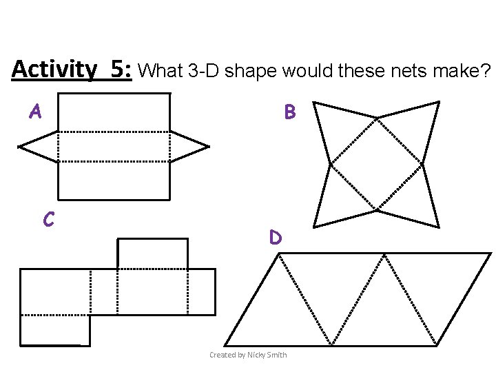 Activity 5: What 3 -D shape would these nets make? A B C D