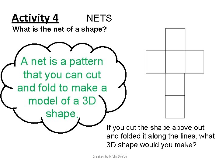 Activity 4 NETS What is the net of a shape? A net is a