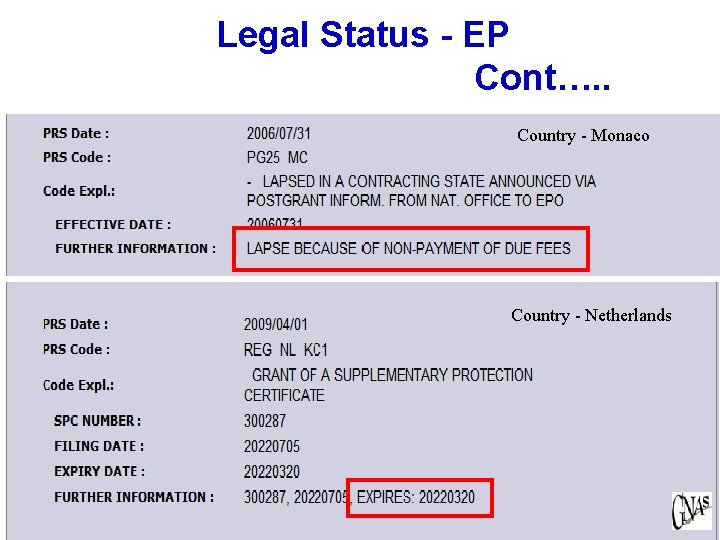 Legal Status - EP Cont…. . Country - Monaco Country - Netherlands 56 