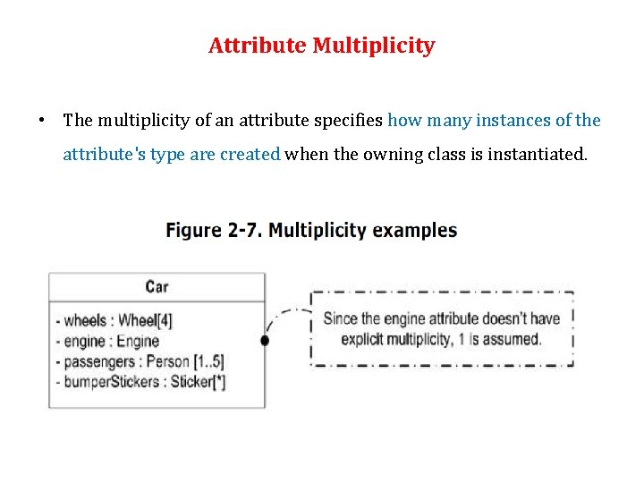 Attribute Multiplicity • The multiplicity of an attribute specifies how many instances of the