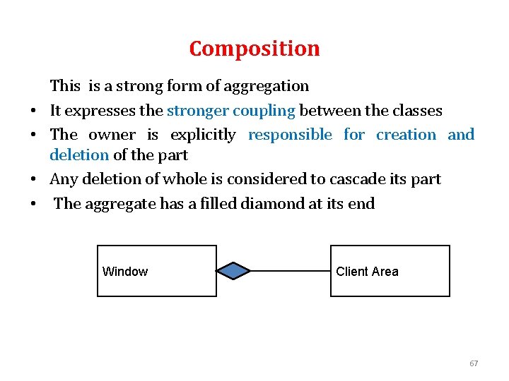 Composition • • This is a strong form of aggregation It expresses the stronger