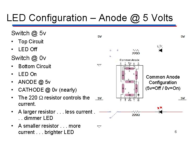 LED Configuration – Anode @ 5 Volts Switch @ 5 v • Top Circuit