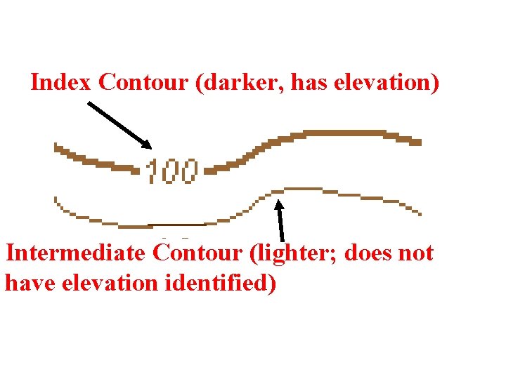 Index Contour (darker, has elevation) Intermediate Contour (lighter; does not have elevation identified) 