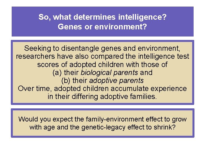 So, what determines intelligence? Genes or environment? Seeking to disentangle genes and environment, researchers