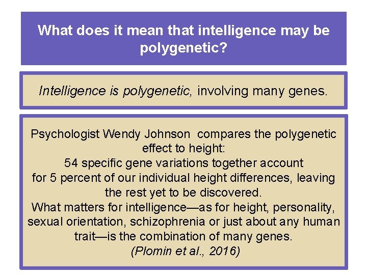 What does it mean that intelligence may be polygenetic? Intelligence is polygenetic, involving many