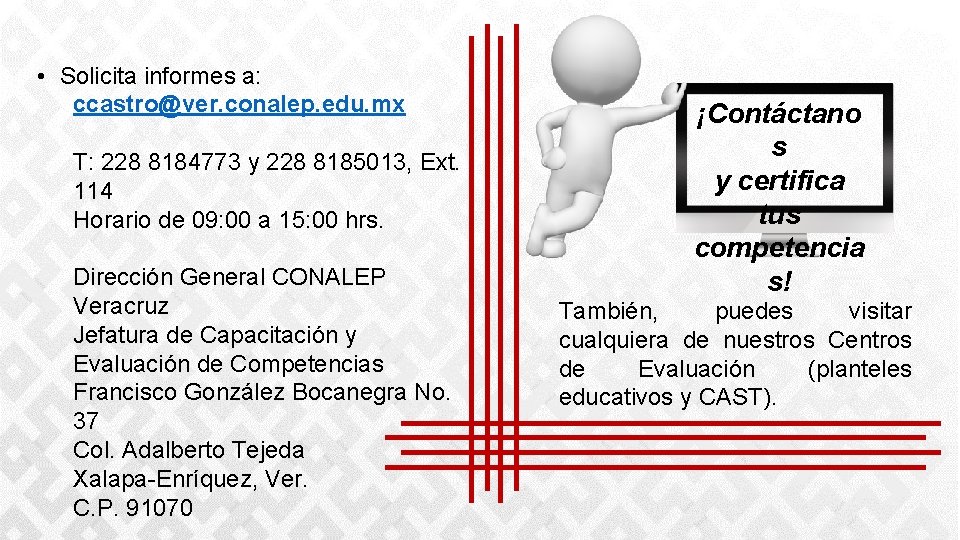  • Solicita informes a: ccastro@ver. conalep. edu. mx T: 228 8184773 y 228