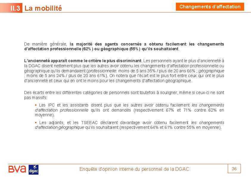 II. 3 La mobilité Changements d’affectation De manière générale, la majorité des agents concernés