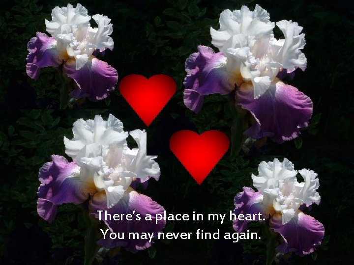 There’s a place in my heart. You may never find again. 