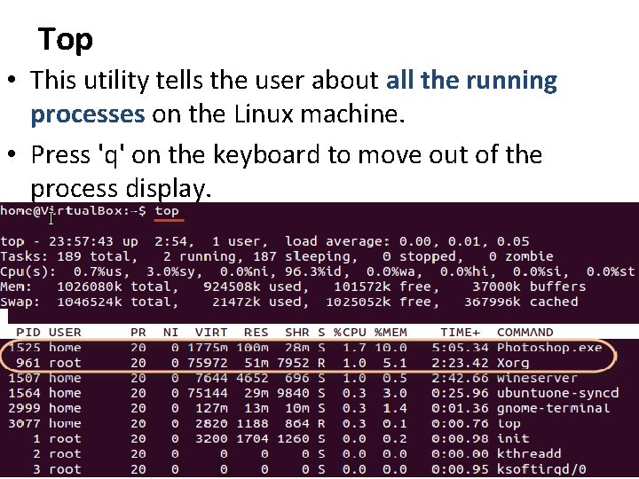 Top • This utility tells the user about all the running processes on the Top • This utility tells the user about all the running processes on the