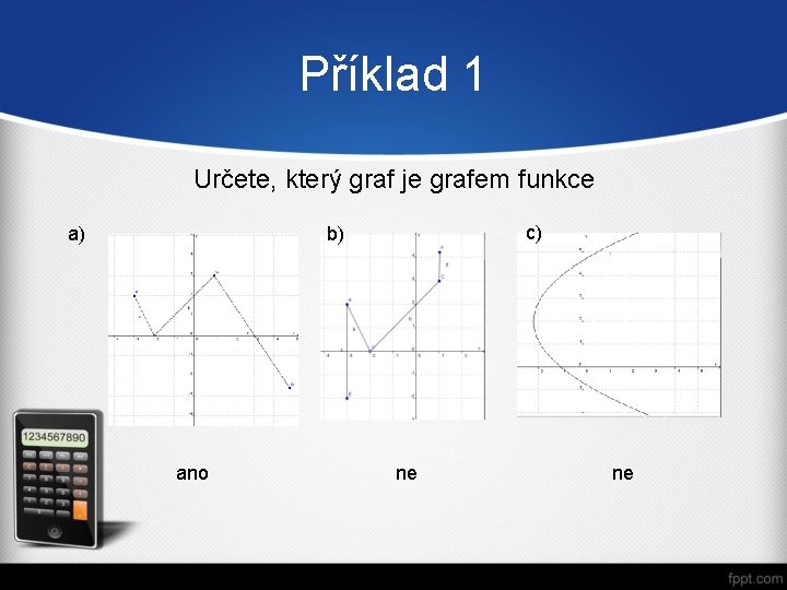 Příklad 1 Určete, který graf je grafem funkce c) b) a) ano ne ne