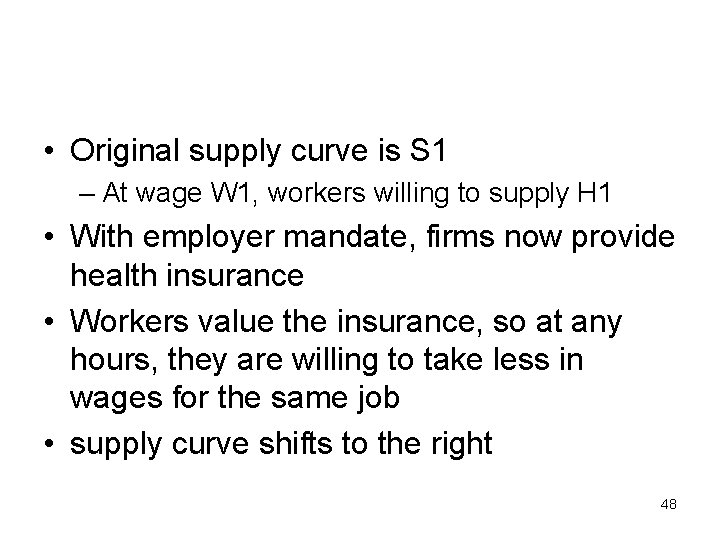  • Original supply curve is S 1 – At wage W 1, workers