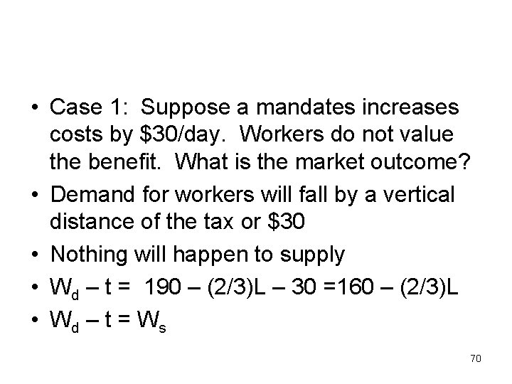  • Case 1: Suppose a mandates increases costs by $30/day. Workers do not
