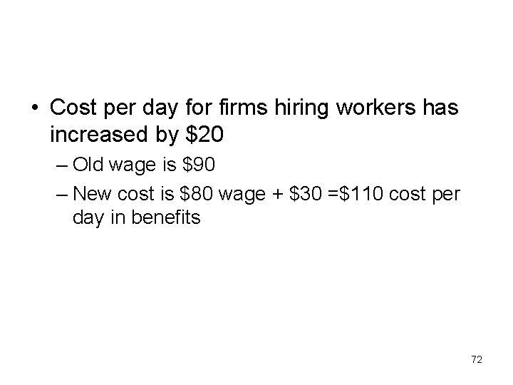  • Cost per day for firms hiring workers has increased by $20 –