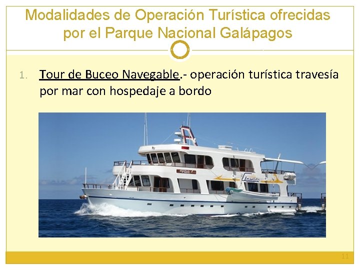 Modalidades de Operación Turística ofrecidas por el Parque Nacional Galápagos 1. Tour de Buceo