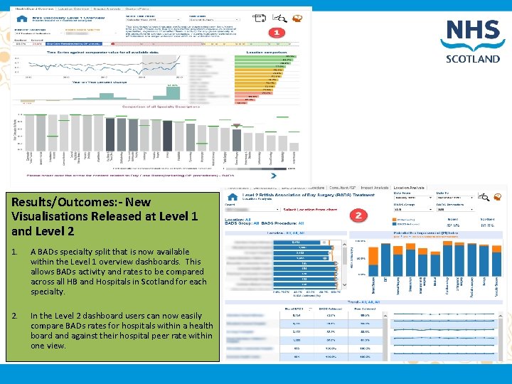 Results/Outcomes: - New Visualisations Released at Level 1 and Level 2 1. A BADs