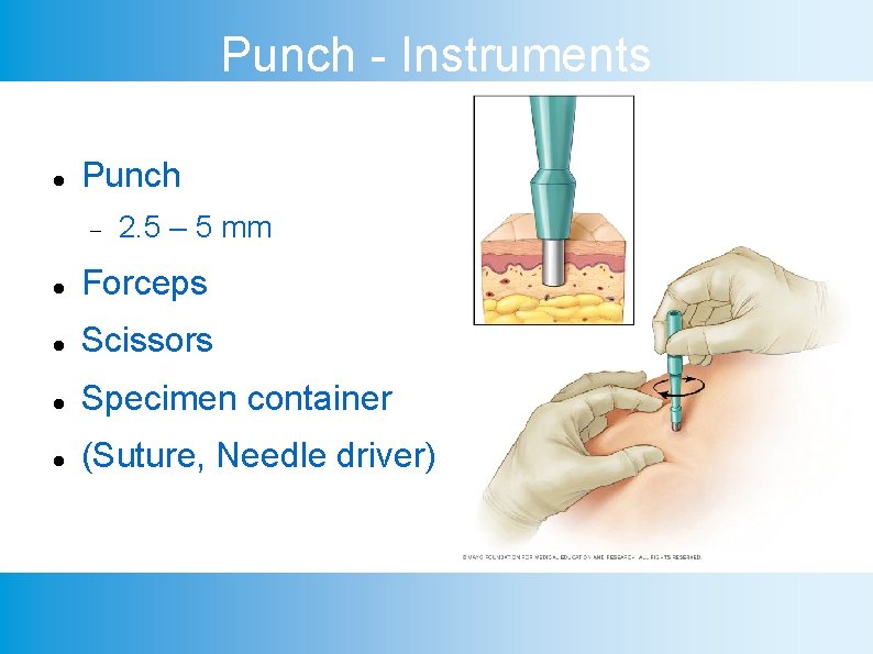 Punch - Instruments Punch 2. 5 – 5 mm Forceps Scissors Specimen container (Suture,