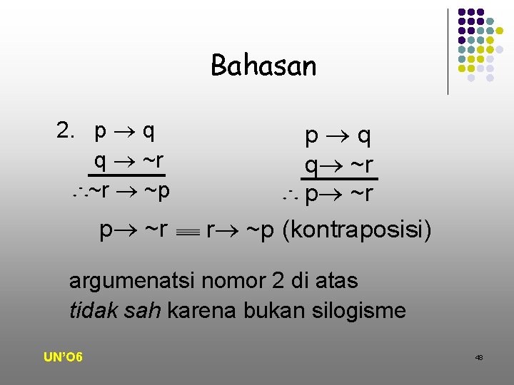Bahasan 2. p q q ~r ~r ~p p ~r p q q ~r