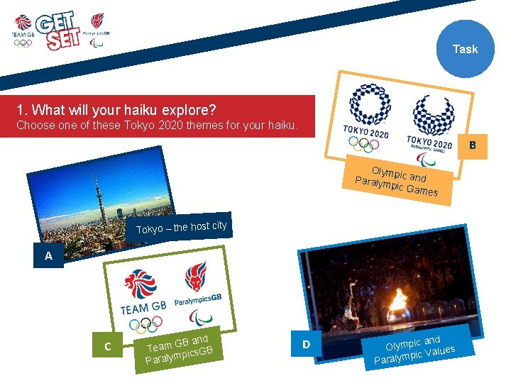 Task 1. What will your haiku explore? Choose one of these Tokyo 2020 themes