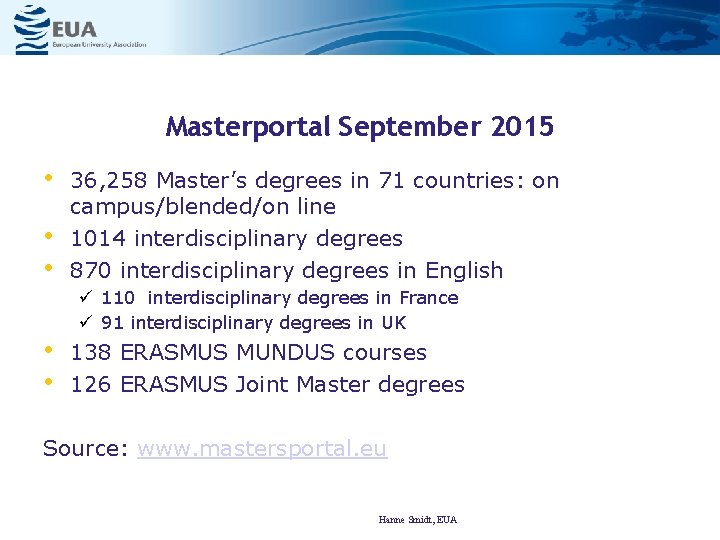 Masterportal September 2015 • • • 36, 258 Master’s degrees in 71 countries: on