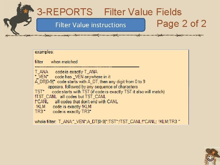3 -REPORTS Filter Value Fields Page 2 of 2 Filter Value instructions 