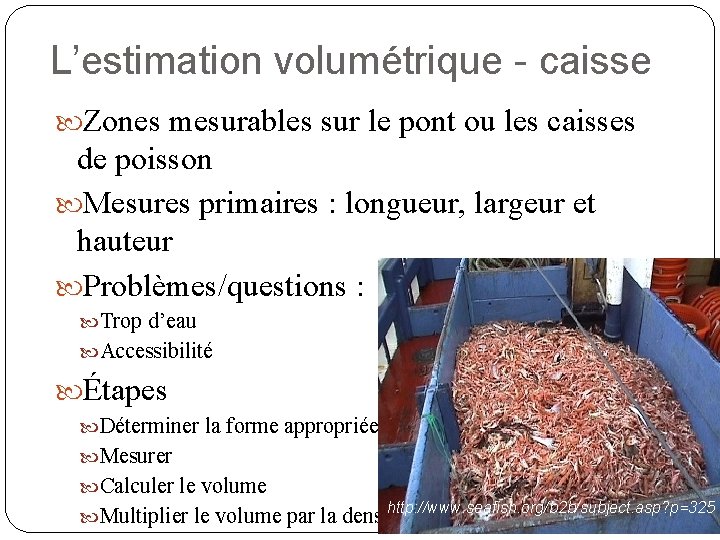 L’estimation volumétrique - caisse Zones mesurables sur le pont ou les caisses de poisson