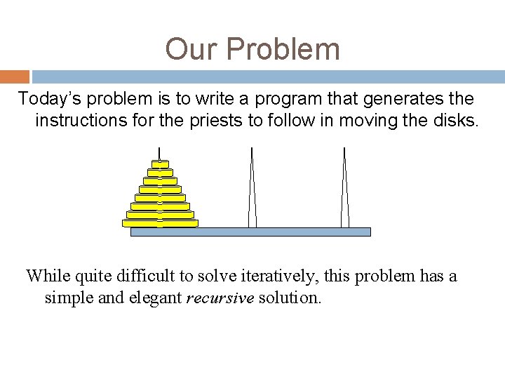 Our Problem Today’s problem is to write a program that generates the instructions for