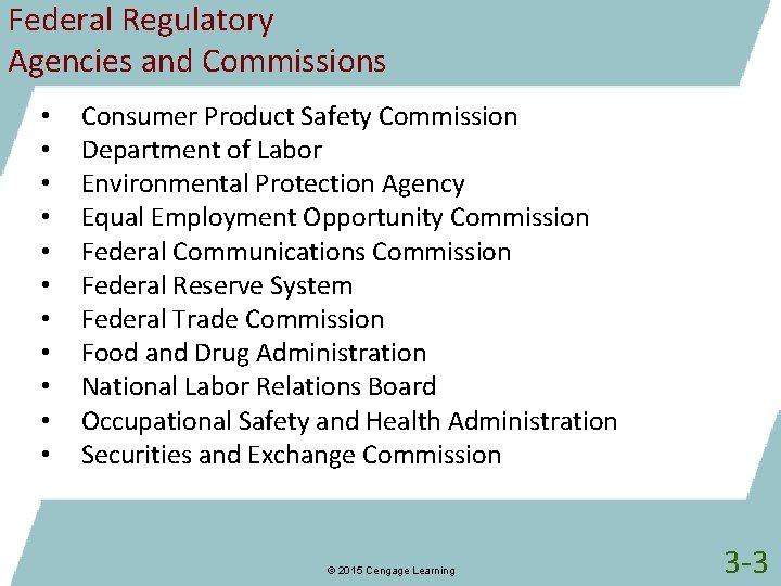 Federal Regulatory Agencies and Commissions • • • Consumer Product Safety Commission Department of