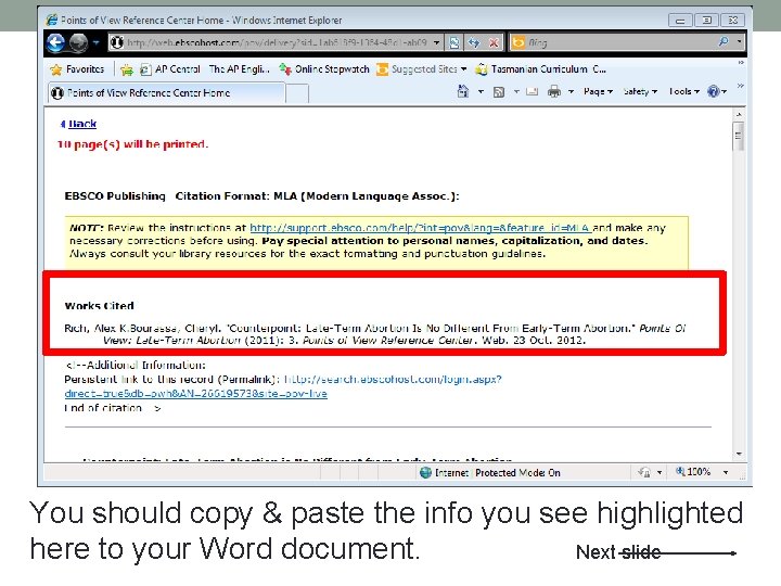You should copy & paste the info you see highlighted here to your Word You should copy & paste the info you see highlighted here to your Word