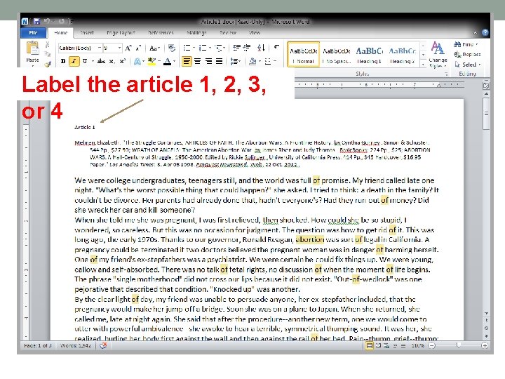 Label the article 1, 2, 3, or 4 Label the article 1, 2, 3, or 4