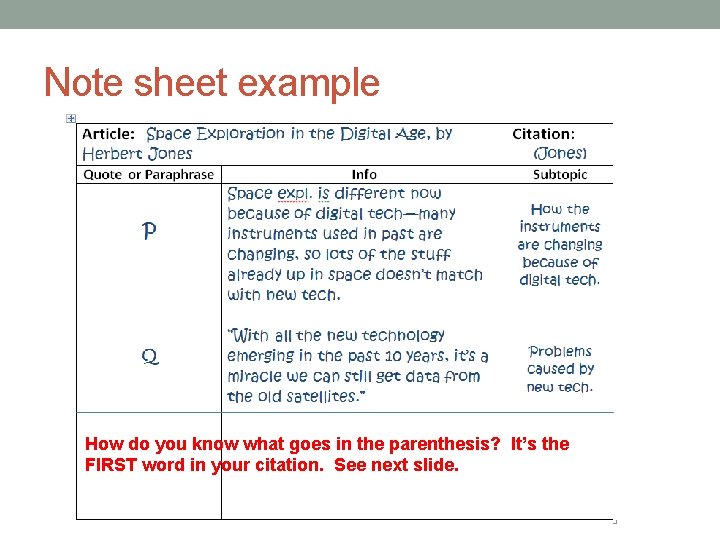 Note sheet example How do you know what goes in the parenthesis? It’s the Note sheet example How do you know what goes in the parenthesis? It’s the