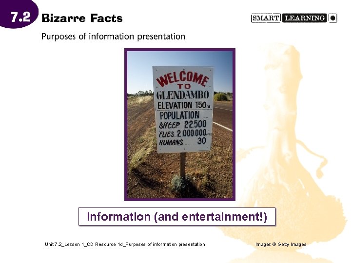 Information (and entertainment!) Unit 7. 2_Lesson 1_CD Resource 1 d_Purposes of information presentation Images