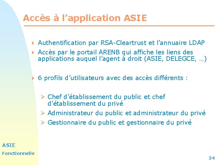 Accès à l’application ASIE 4 Authentification par RSA-Cleartrust et l’annuaire LDAP 4 Accès par