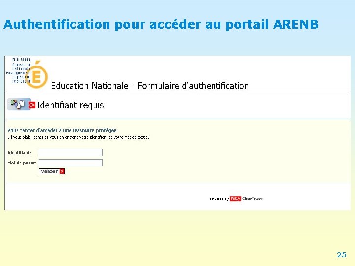 Authentification pour accéder au portail ARENB 25 