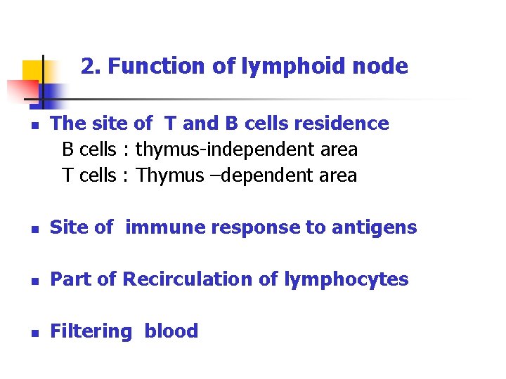 2. Function of lymphoid node n The site of T and B cells residence