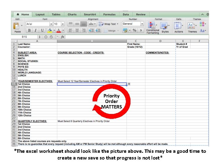 Priority Order MATTERS *The excel worksheet should look like the picture above. This may