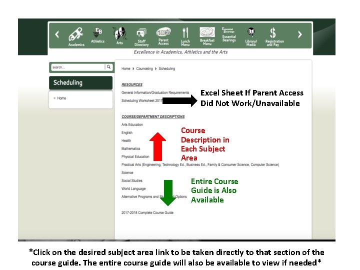 Excel Sheet If Parent Access Did Not Work/Unavailable Course Description in Each Subject Area