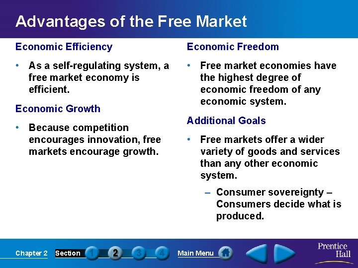 Advantages of the Free Market Economic Efficiency Economic Freedom • As a self-regulating system,