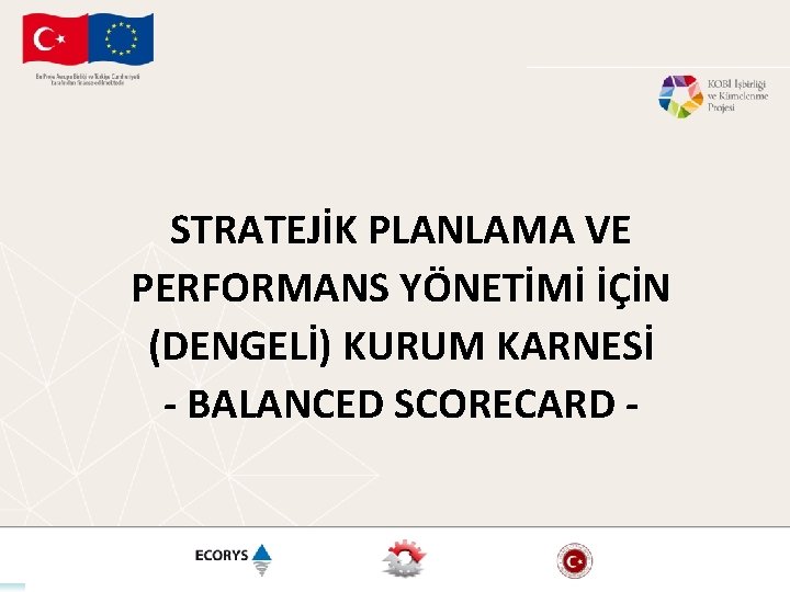 STRATEJİK PLANLAMA VE PERFORMANS YÖNETİMİ İÇİN (DENGELİ) KURUM KARNESİ - BALANCED SCORECARD - 