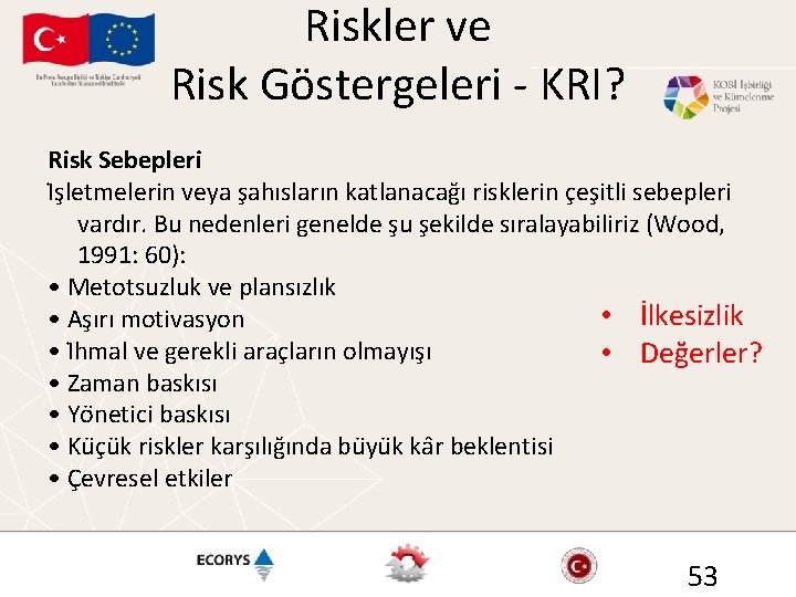 Riskler ve Risk Göstergeleri - KRI? Risk Sebepleri I s letmelerin veya s ahısların