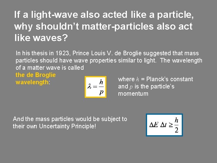 If a light-wave also acted like a particle, why shouldn’t matter-particles also act like