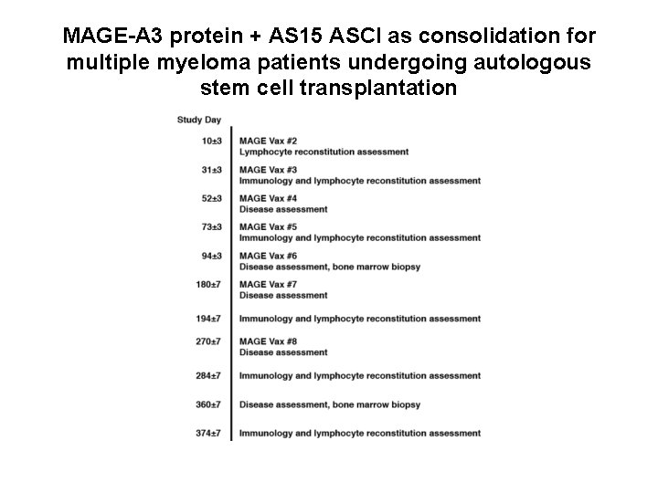 MAGE-A 3 protein + AS 15 ASCI as consolidation for multiple myeloma patients undergoing