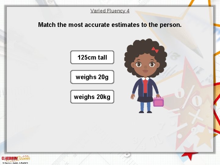 Varied Fluency 4 Match the most accurate estimates to the person. 125 cm tall