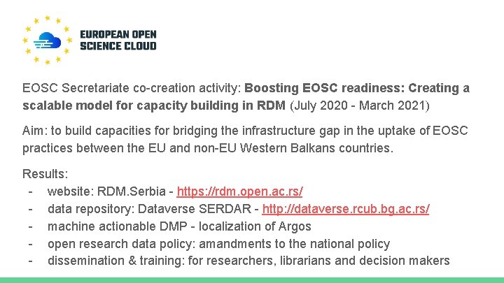 EOSC Secretariate co-creation activity: Boosting EOSC readiness: Creating a scalable model for capacity building