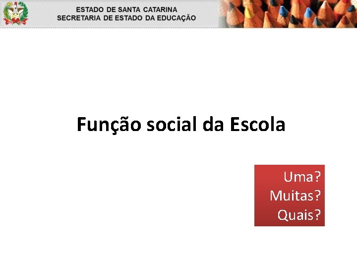 Função social da Escola Uma? Muitas? Quais? 