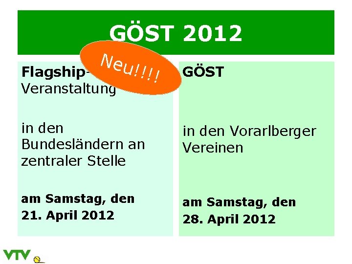 GÖST 2012 Neu Flagship. Veranstaltung !!!! GÖST in den Bundesländern an zentraler Stelle in