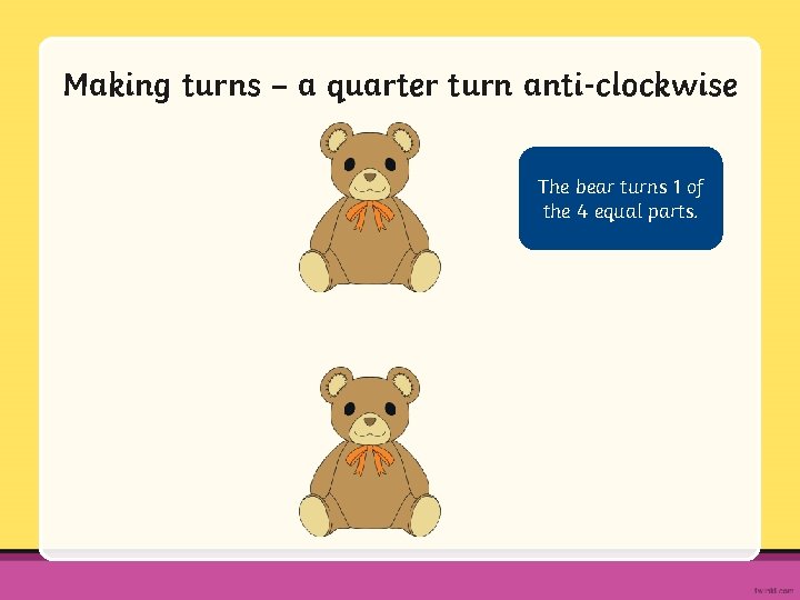 Making turns – a quarter turn anti-clockwise The bear turns 1 of the 4