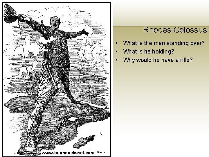 Rhodes Colossus • What is the man standing over? • What is he holding?