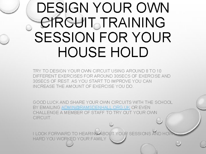 Circuit Session Example DESIGN YOUR OWN CIRCUIT TRAINING SESSION FOR YOUR