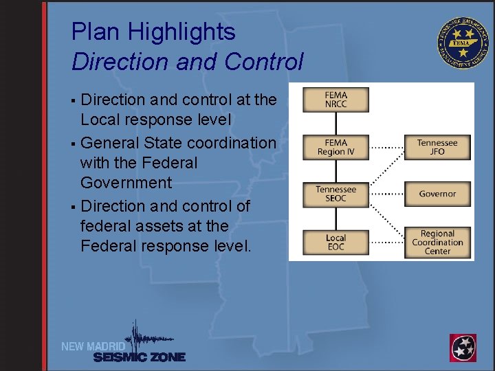 Plan Highlights Direction and Control Direction and control at the Local response level §